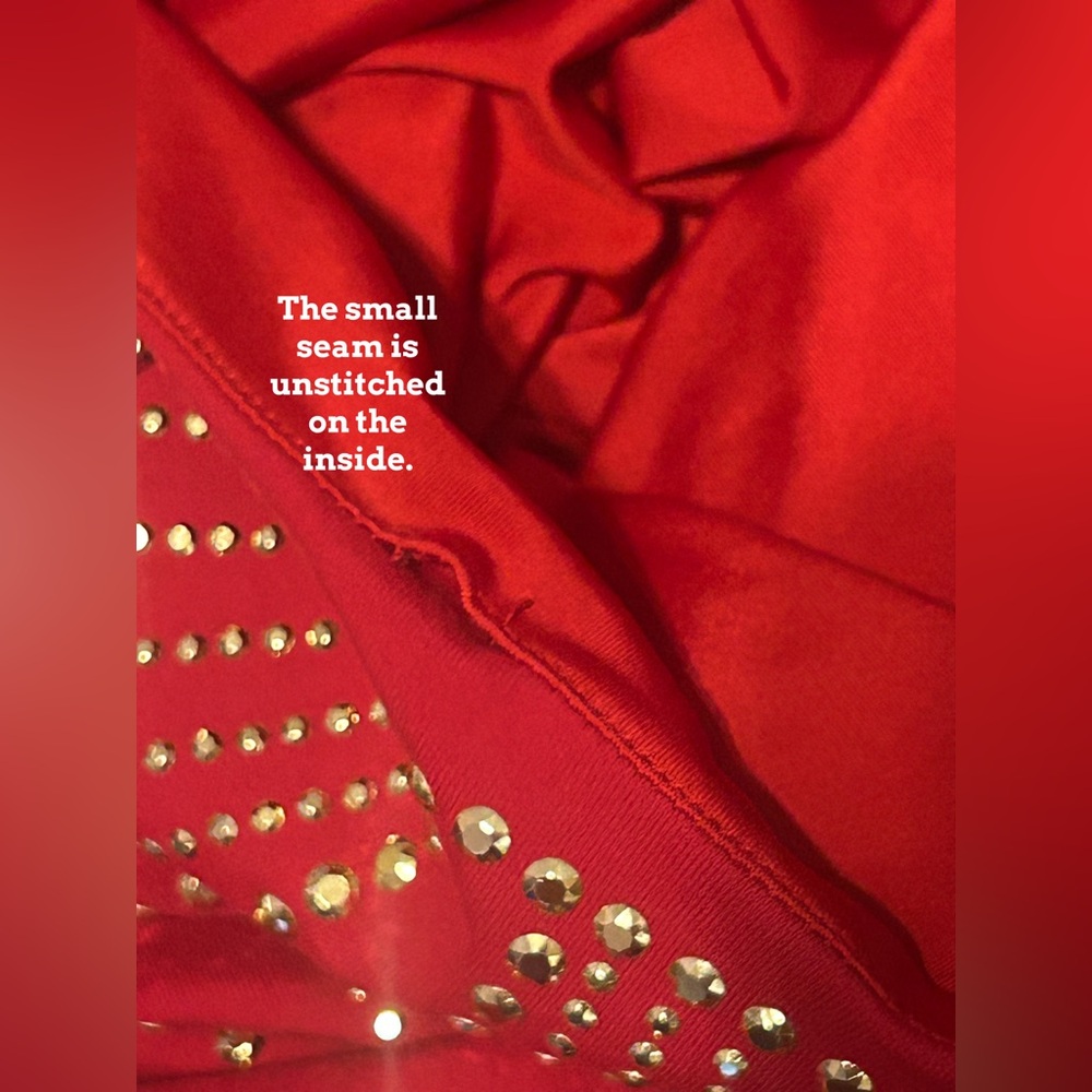 Bebe Red Embellished Dress Gold Studs Holiday Party Witchy Whimsigoth Steampunk - Picture 7 of 8